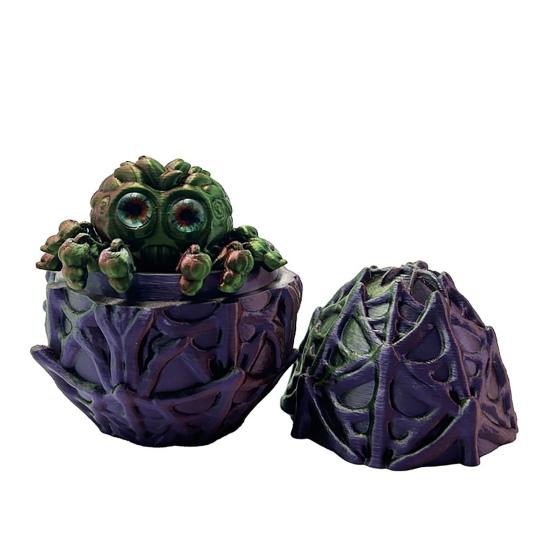 Halloween 3D Printed Spider Egg Figurine Movable Joints Spider Figure Fidget Toy Spider Egg with Articulated Spider Inside Decoration Ornament