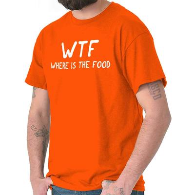 Смешная футболка с надписью WTF Где еда? Женская или мужская с круглым вырезом
