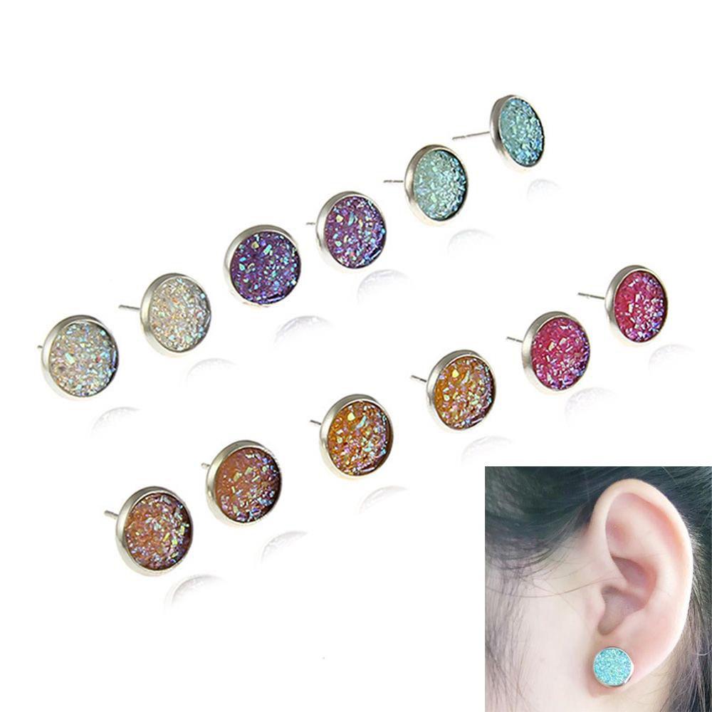 6 пар/набор Уникальные серьги-пусеты из натурального камня аметиста, хрусталя и кварца с друзой