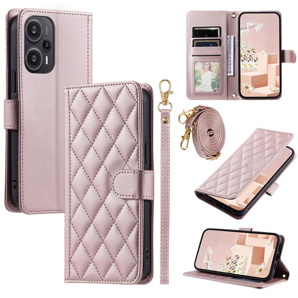 For Xiaomi Poco F5 5G/Redmi Note 12 Turbo Magnetic Case Rhombus Grid Leather Cover with Wrist Strap