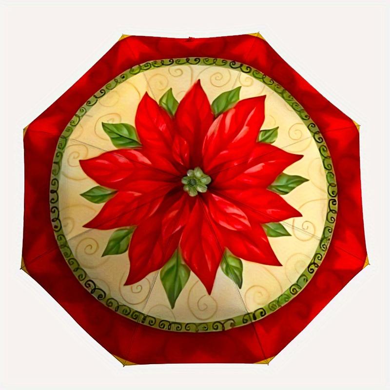 1pc Poinsettia Design Automatic Umbrella 8-Bone Design Compact Gear for Outdoor Travel, Perfect Holiday Gift yy250827022
