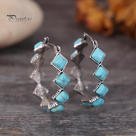 1 пара женских серег преувеличенной U-образной формы, натуральный камень, этнический стиль, богемный ромб, эффектные серьги из искусственной бирюзы, модные украшения