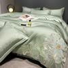 Комплект постельного белья из ледяного шелка, четырехпредметный, вышивка, приятный к коже, дышащий, удобный, простыня, пододеяльник, наволочка