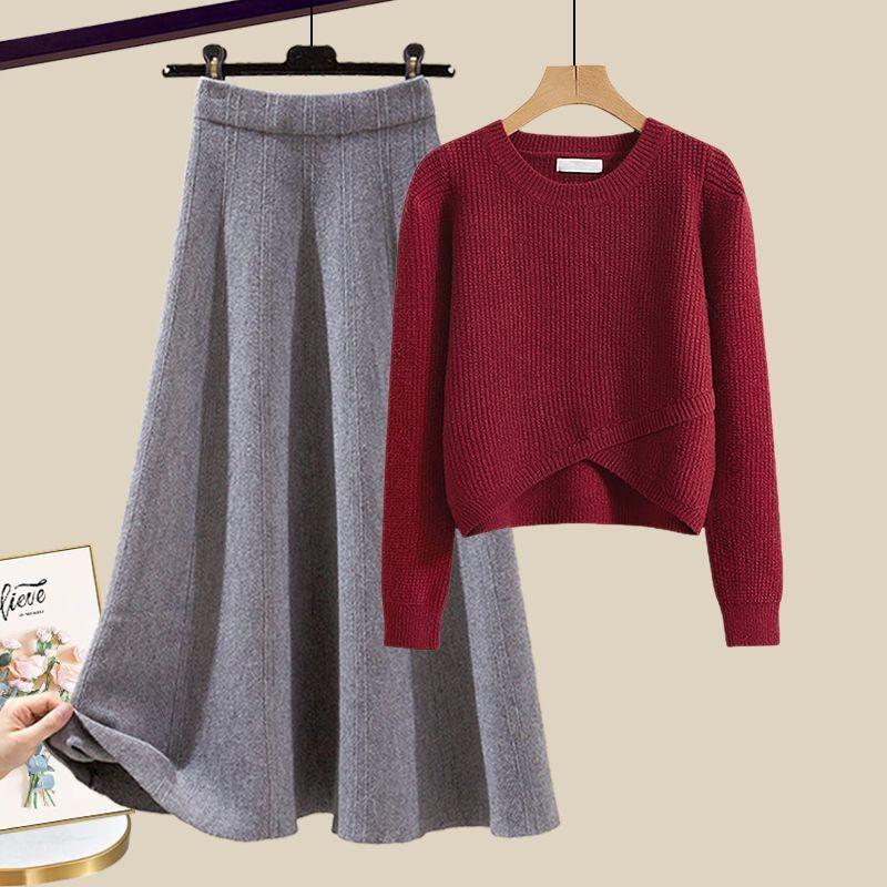 Весенний костюм женский 2 новых большого размера носить темперамент вязаный свитер юбка Маillard носить полный комплект
