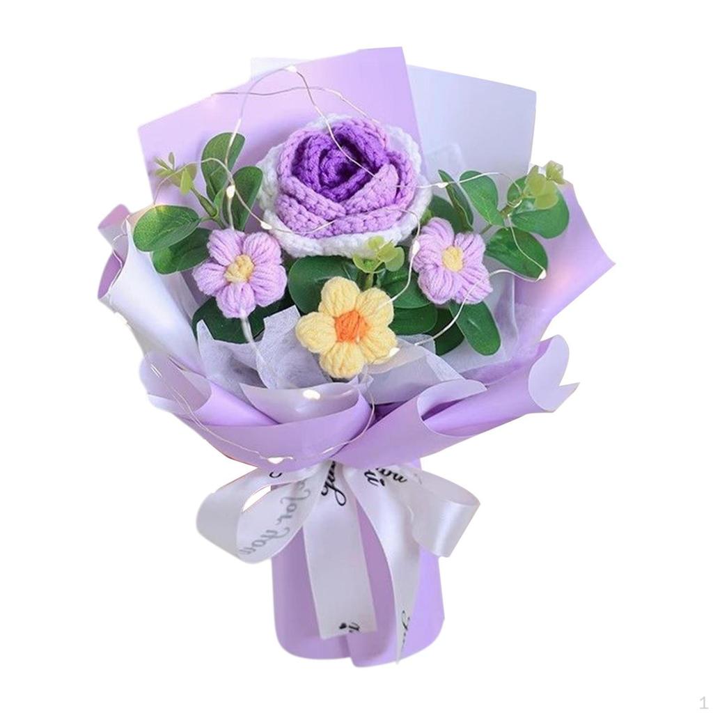 Crochet Flower Bouquet Artificial Flowers Home Decoration Knitting Mother Day Gift for Birthday