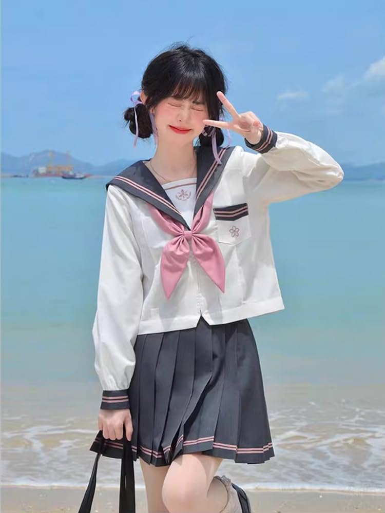 [YAISHN] Матросская форма, косплей, костюм на Хэллоуин, открытый перед, длинные рукава, короткие рукава, юбка, галстук-бабочка, лента, плиссированная юбка, популярный, для девочек