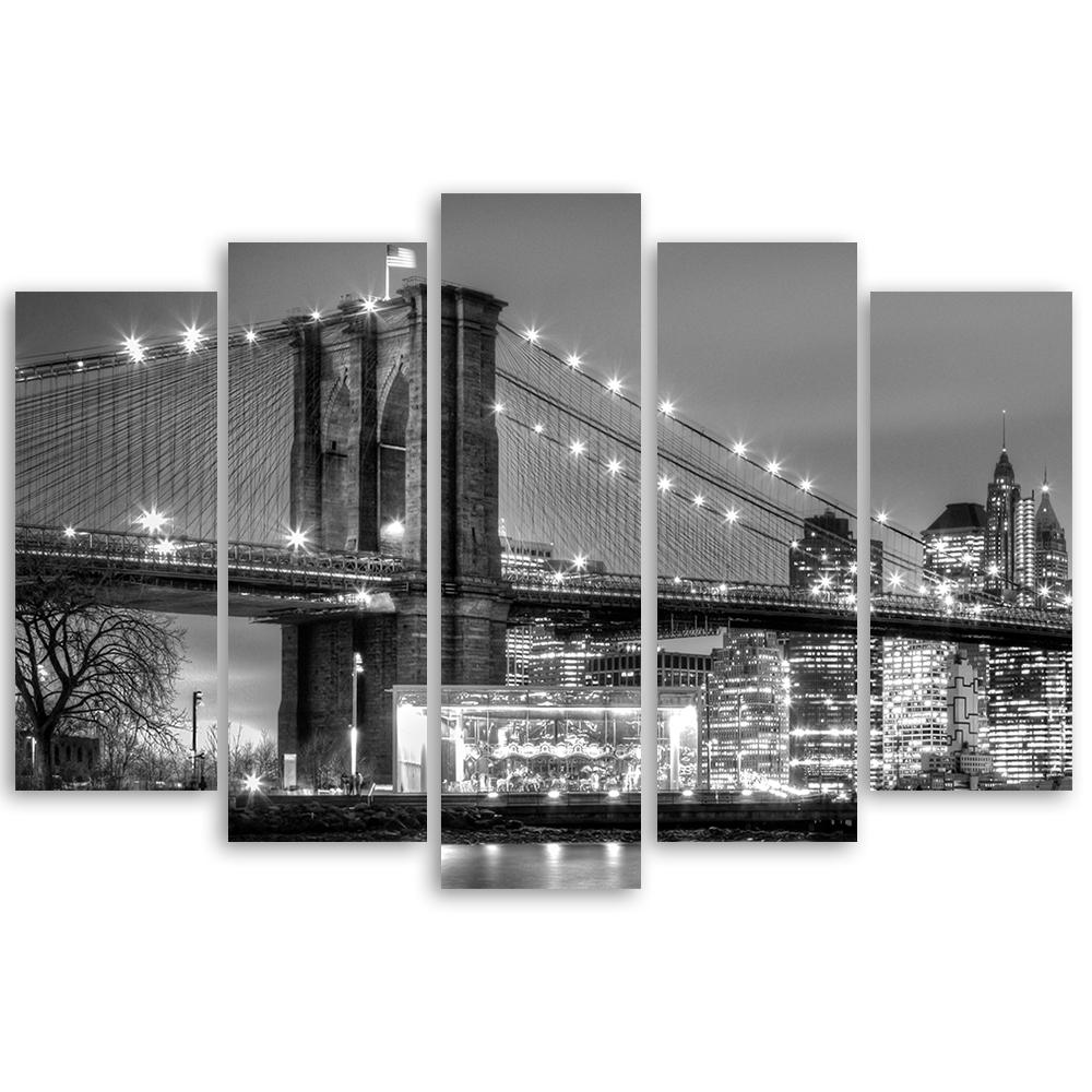 Five Piece Picture Canvas Print Manhattan Bridge New York