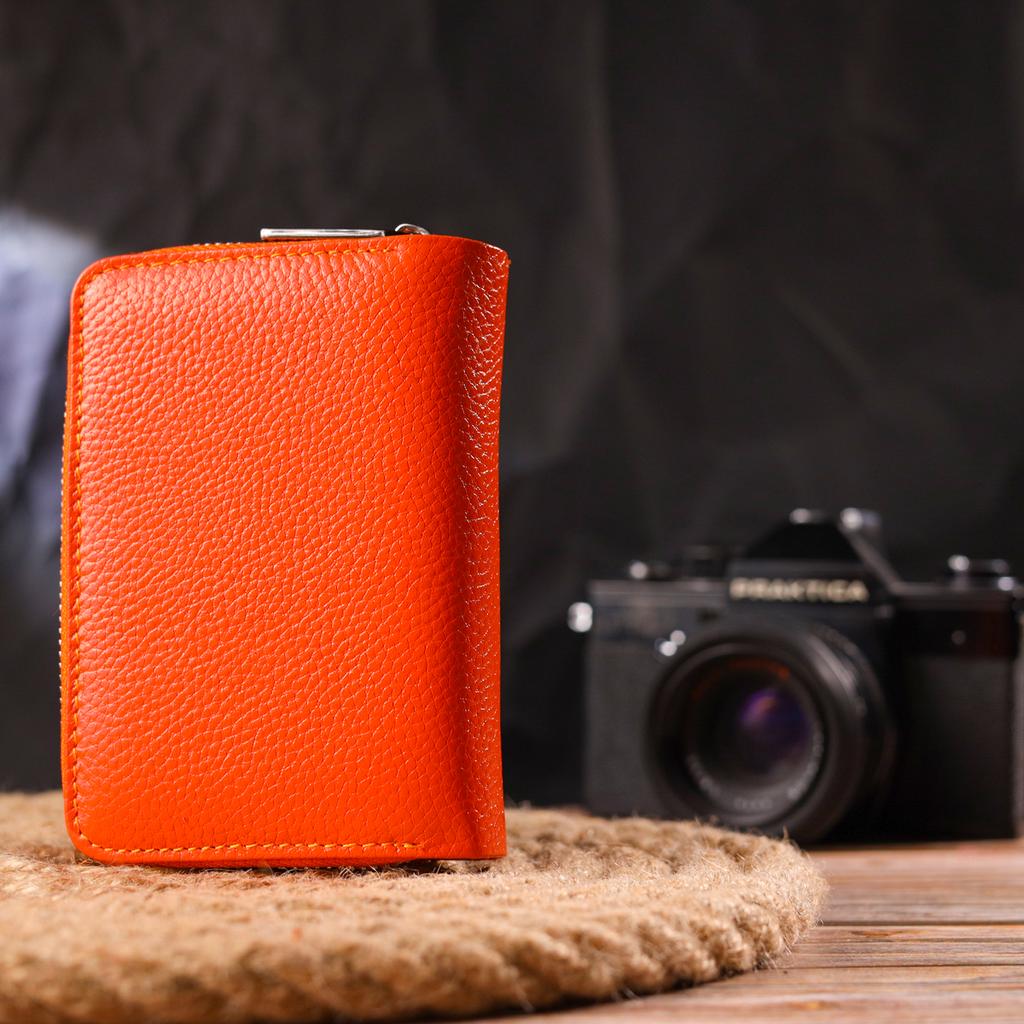 Яркое вертикальное женскон портмоне с монетницей на молнии из натуральной кожи флотар CANPELLINI Wallet 21602 Оранжевое