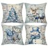 Синие Рождественские наволочки «Зимняя сказка»: Дерево, Олень, Веселый и Яркий, Снеговик Наволочка для диванной подушки Новогоднее украшение для дома