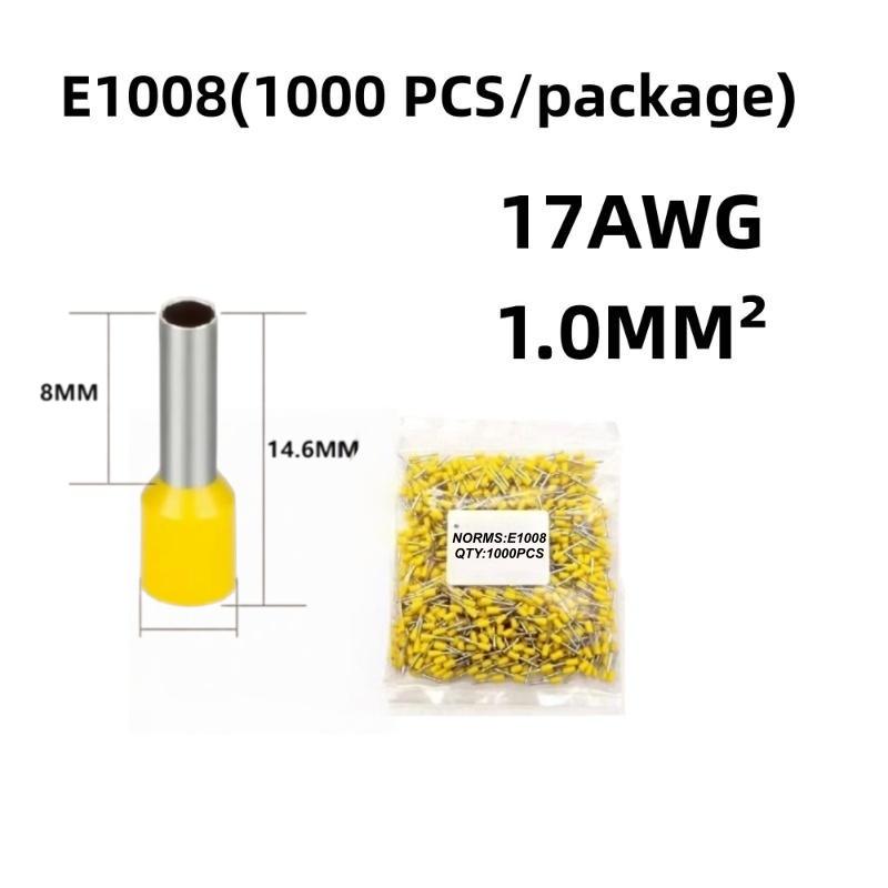 1000pcs High-Quality Tubular Crimp Terminals E0508 E7508 E1008 for DIY Electrical Tasks