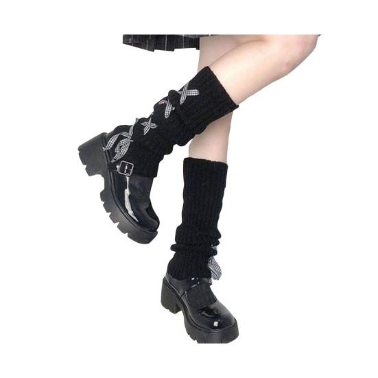 1 пара зимних чехлов для телят, трикотажные, нескользящие, однотонные, со шнуровкой, эластичные, в стиле Лолиты