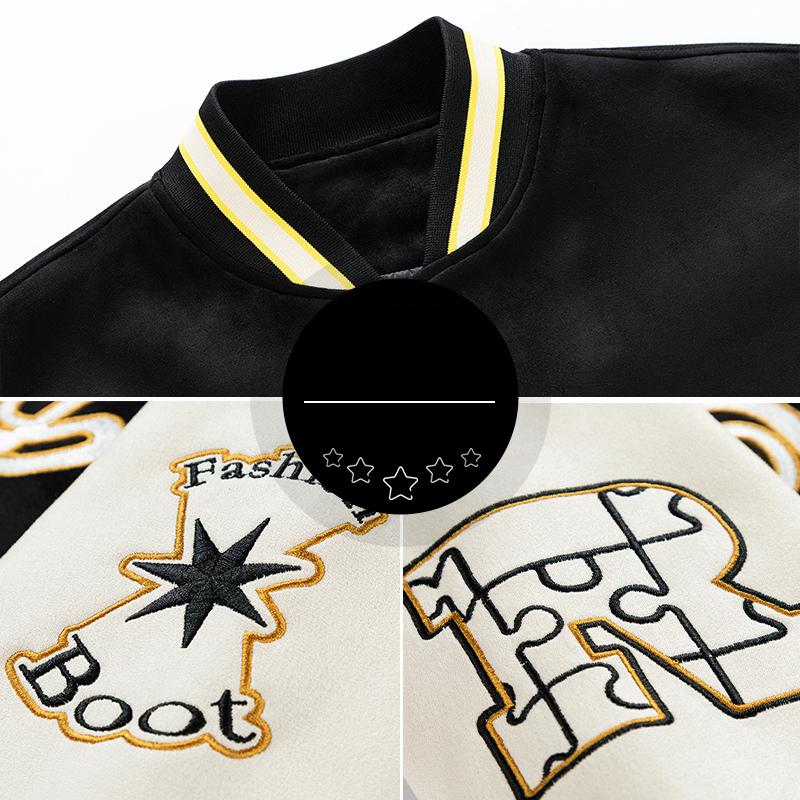 Embroidered Suede Men Spring Baseball Jacket Casual Harajuku Style Fashion Coat Outerwear for Daily Wear Streetwear