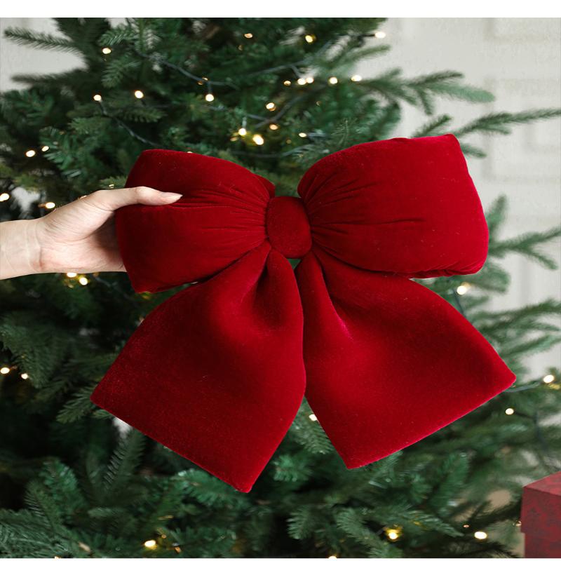 Christmas Bow Decoration Velvet Red Bow Knot Baubles Hanging Ornaments Diy Xmas Trees Pendant For Holiday Home Party Decorations