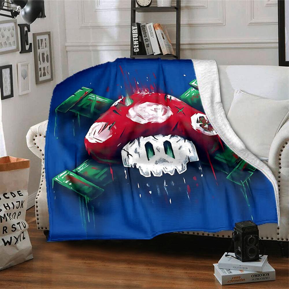 1pc Mario Mushroom Cozy Print Blanket Lightweight Warm Flannel Throw Blanket For Sofa, Bed, Living Room