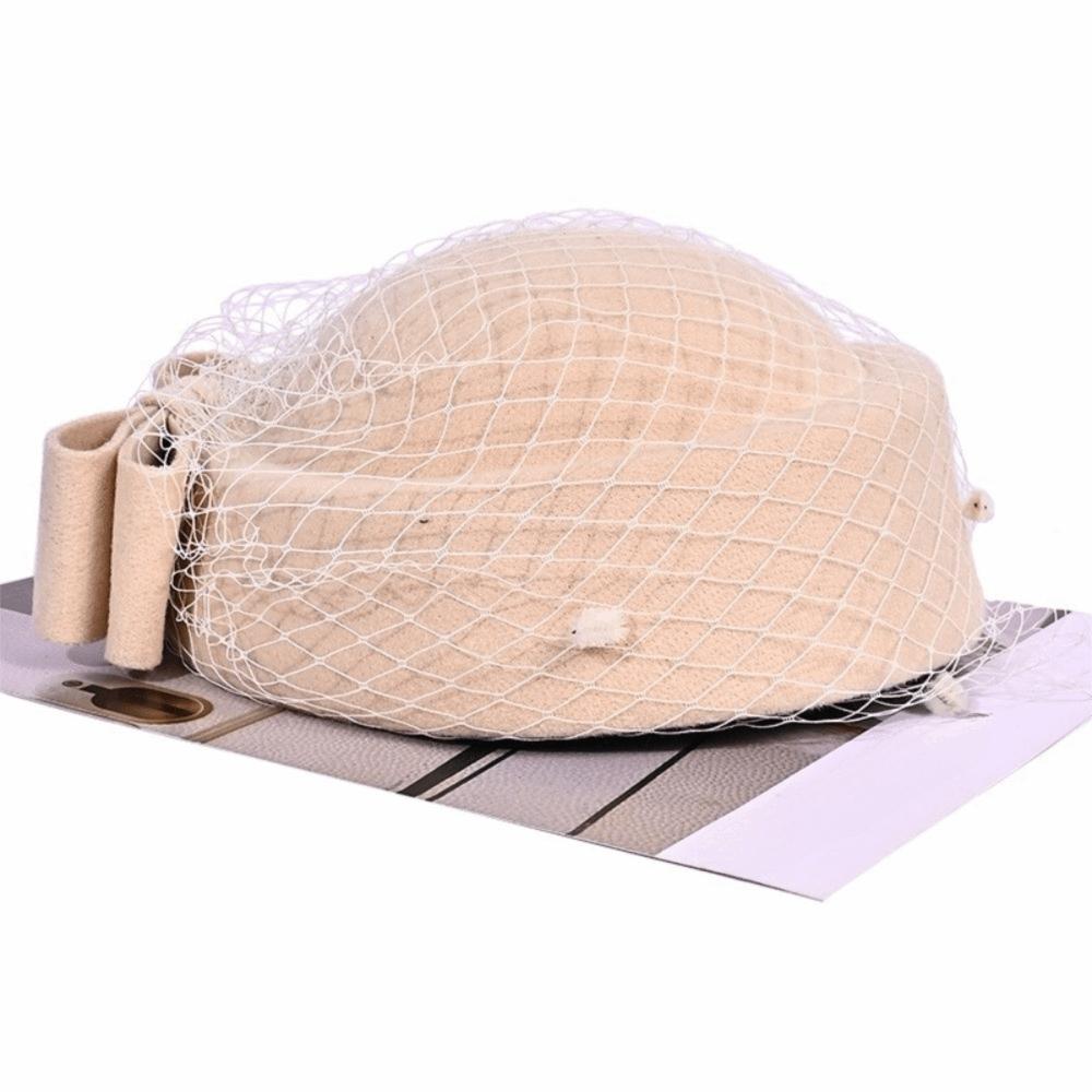 Однотонная шерстяная шляпа-бант с вуалью, шляпка стюардессы в британском стиле, винтажная шляпка-таблетка, головной убор