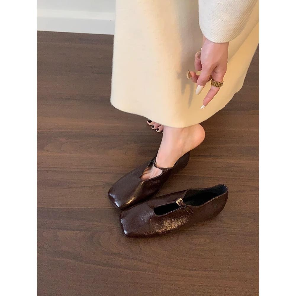Французский нишевый дизайн туфли на плоской подошве лоферы с квадратным носком, ретро повседневная женская обувь с мягкой подошвой туфли Мэри Джейн