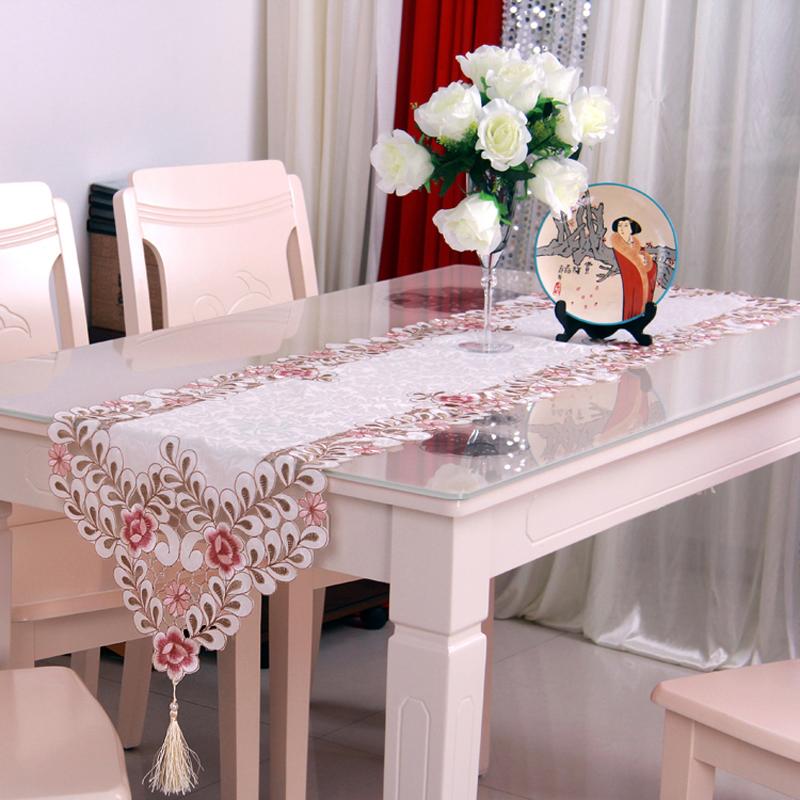 Tablecloth Embroidered Table Runner Gauze Flower Translucent Floral Lace Decor