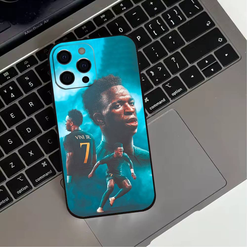 Football Player V-VINI J-JR Phone Case For iPhone 17,16,15,14,13,12,11 Plus,Pro Max,XS,Soft Silicone Black Cover