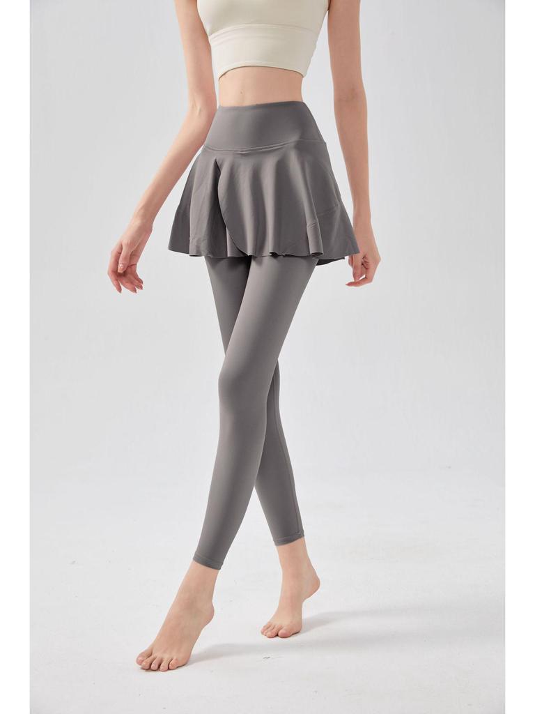 «Женские штаны для йоги телесного цвета с высокой талией и накладной юбкой – спортивная одежда осень/зима»