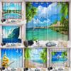 2 Panels Seaside Tropical Scenery Curtains Rod Pocket Curtain For Villas  Farmhouses Living Room Bedroom Office Kitchen Windows