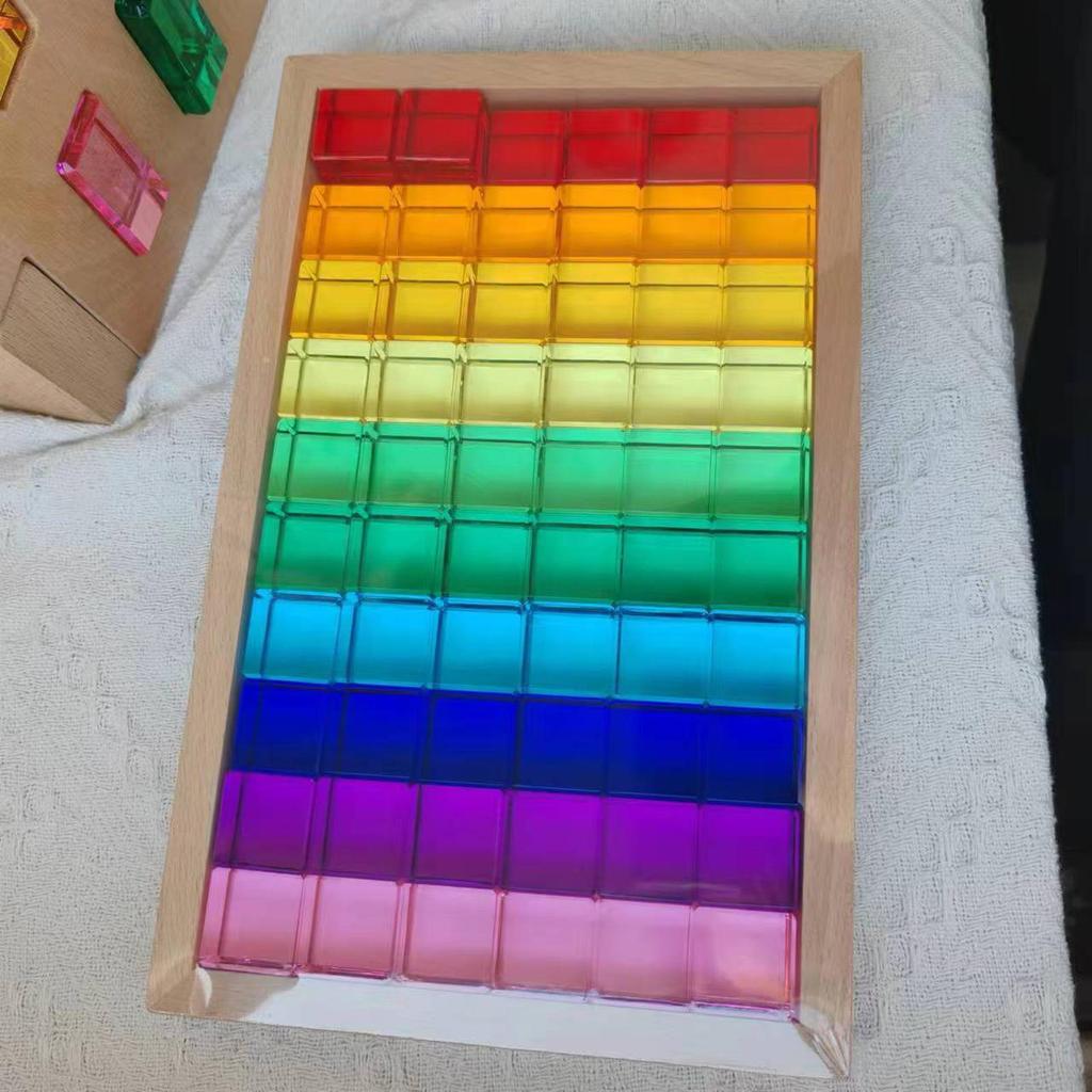 Rainbow Building Blocks Set Acrylic Cubes Sensory Training Toys Educational Stacking