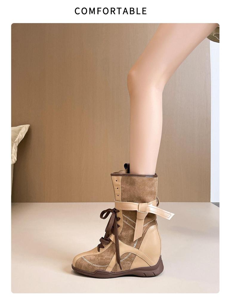 Миниатюрные женские ботинки в западном стиле, увеличивающие рост, на осень/зиму - Универсальные, стройнящие, в немецком тренировочном стиле.