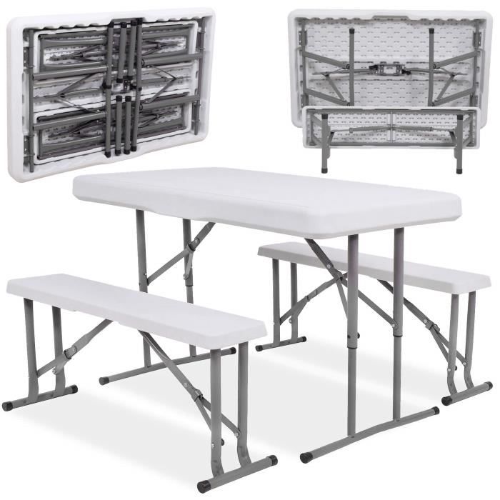 Springos® Ensemble de mobilier de jardin Table de jardin 2 bancs pliables