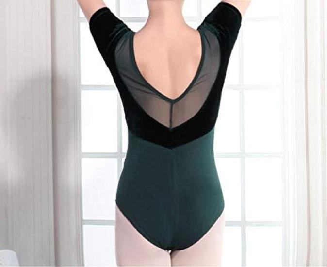 ProDance Velour Short Sleeve Leotard for Simple and PLHA022B Moss Ballet, Cute, (XL (170), Green)