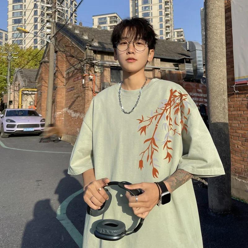 Мужские футболки оверсайз Мужская хлопковая футболка белая 5XL Повседневная летняя одежда Модные футболки с принтом бамбука для мужчин Одежда