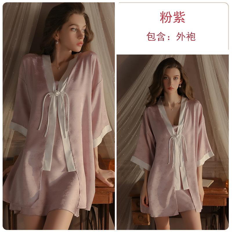 Women's Plus Size Satin Jacquard Cami Sleep Dress with Robe Lounge Set