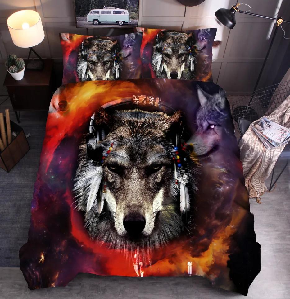 Bohemian Style Comforter Bedding Sets Indian Wolf 3pcs Animal Duvet Cover Sets King Size Boho Bedding Polyester Ropa De Cama