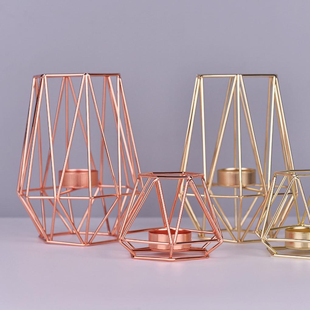 Gold Iron Candleholders Geometric Candlestick Tealight Votive Candle Cup Home Decoration