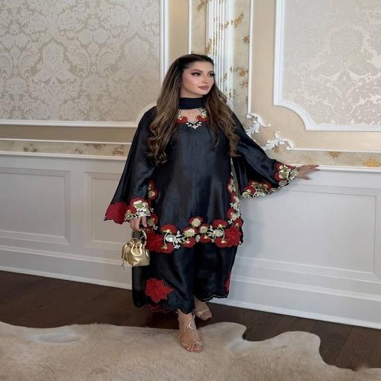Silk Kurta Tunic Set with Cutwork Floral Applique Border