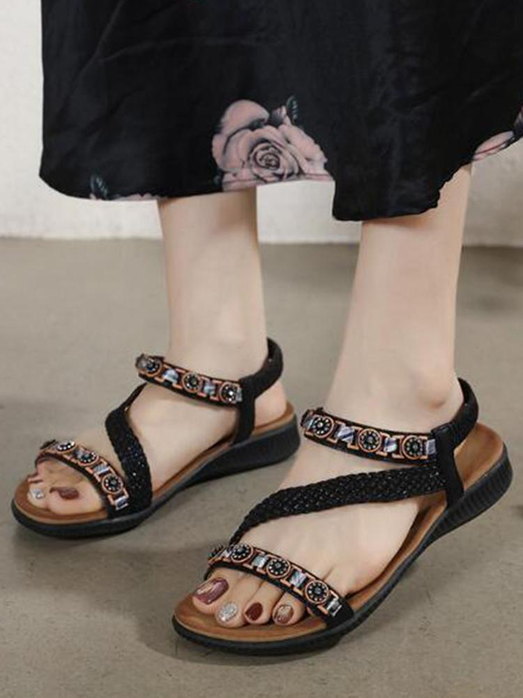 Летняя женская обувь, сандалии на плоской платформе для женщин, богемная обувь, пляжные шлепанцы, большой размер