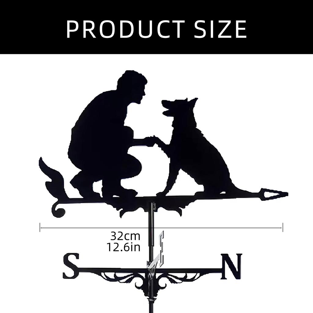 Metal Weather Vane Ornaments Suitable for Gardens Roofs Man and Dog Designs Iron Construction Wind Direction Indicators