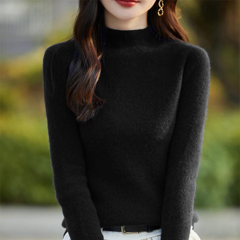 DAFIFY Women's Fashion Casual Fall Winter Solid Color Print Long Sleeve Half Turtleneck Sweaters