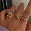 4Pc Sunflower Moon Ring Set for Women Exquisite Sweet Bow Star Heart Finger Rings Trend Vintage Stackable Versatile Jewelry Gift