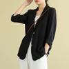 Cotton Linen Coat for Women Vintage Long Sleeve Blazer Jacket Casual Lapel 2 Buttons Thin