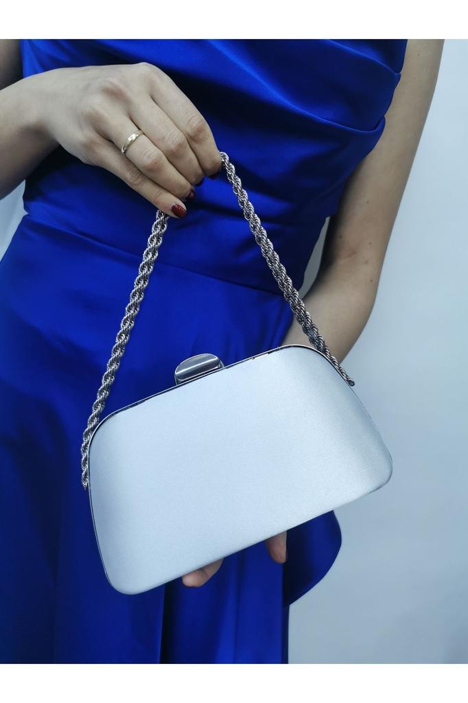 Women's Dress Bag Women's Satin Silver Evening Dress Clutch Portfolio Chain Strap Handheld Wedding Night Shoulder Bag