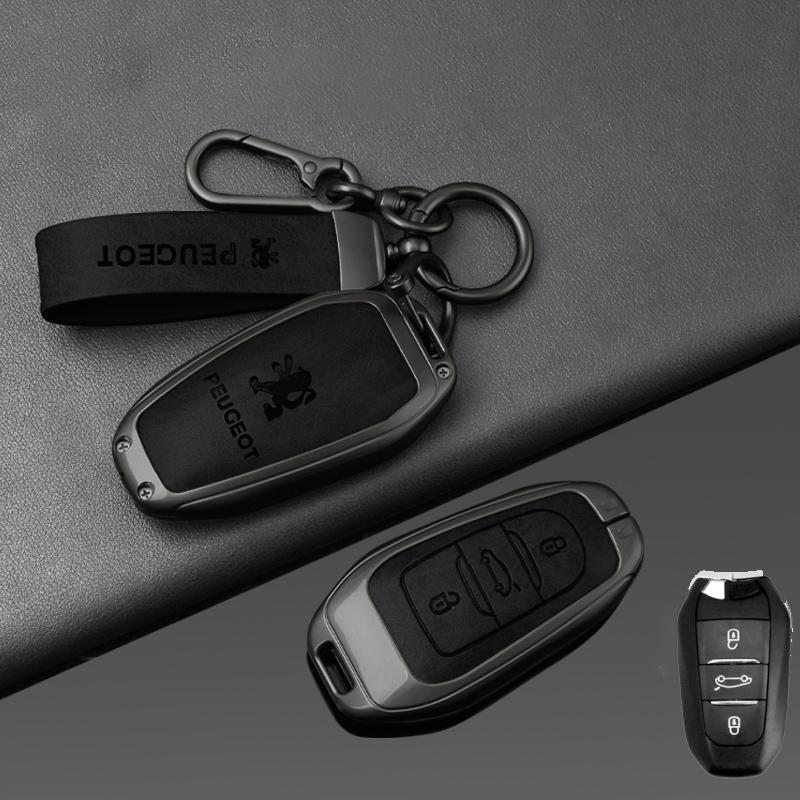 Zinc Alloy Leather Car Smart Key Case Shell Cover Protector Fob for Peugeot 308 408 508 2008 3008 4008 5008 Keychain Accessories
