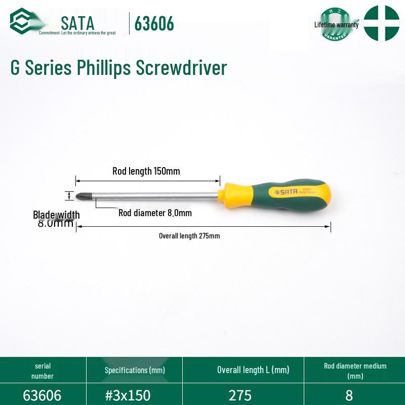 Набор отверток SATA G Series Phillips с сильным магнитом - Промышленный класс, Высокая твердость