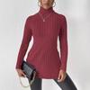 Winter Women's High Neck Slim Waist Under Split Long Sleeve Sweater