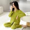 Пижама из чистого хлопка женская весенне-осенняя с длинным рукавом, кардиган с лацканами, можно носить как домашнюю одежду, комплект большого размера