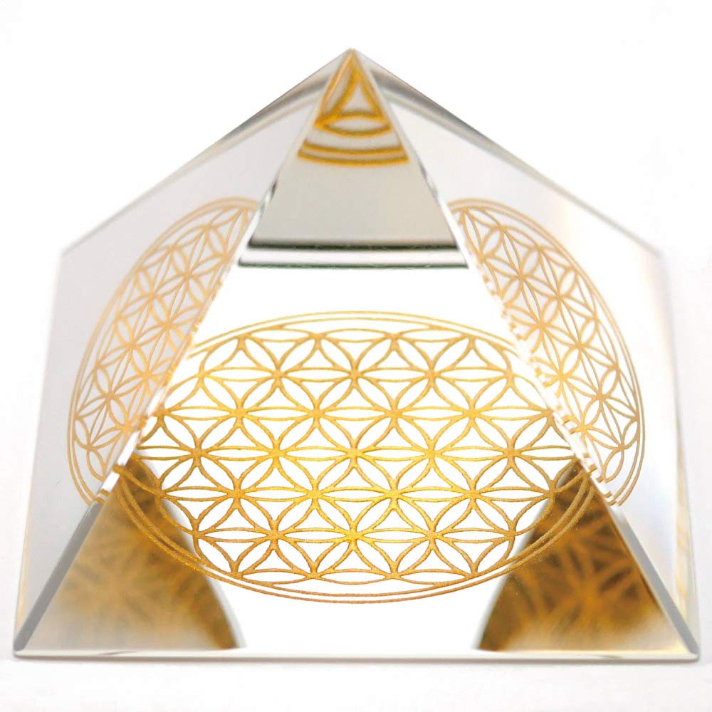 Luxury Handmade Crystal Flower of Life Square Pyramid Orgonite Original Purifying Healing