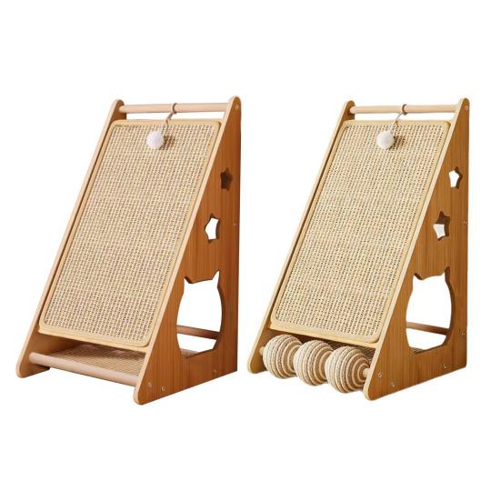 Наклонная когтеточка для кошек Треугольная когтеточка для кошек Сизалевая когтеточка-рампа с пушистым шариком для защиты мебели, дивана для домашних кошек