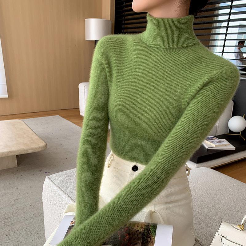 Women's Seamless Ribbed Cashmere Sweater – Slim Fit, High Neck, Figure-Flattering, Lightweight Knit Base Layer