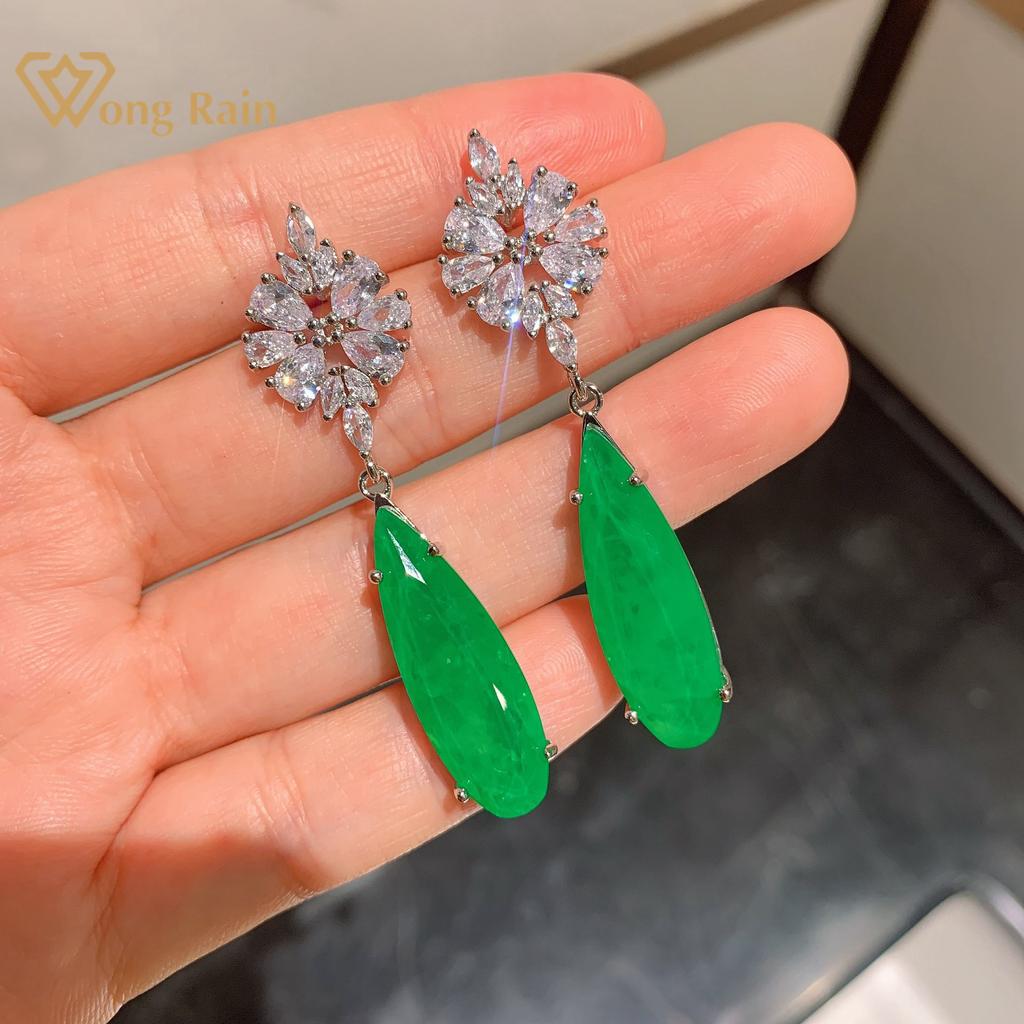 Вонг Рейн Классические Винтажные Тона Созданные Муассанит Изумрудный Камень Серьги-подвески Коктейльные Серьги Изящные Украшения Винтажные Подвески