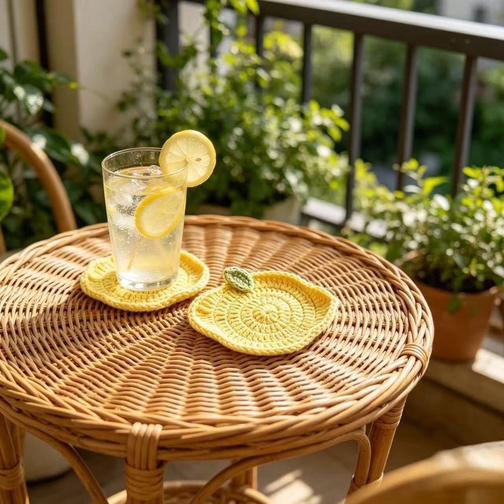 3PCS Heat-insulating Hand-crocheted Lemon Coasters Fruit-themed Cup Mats Drink Mats Kitchen