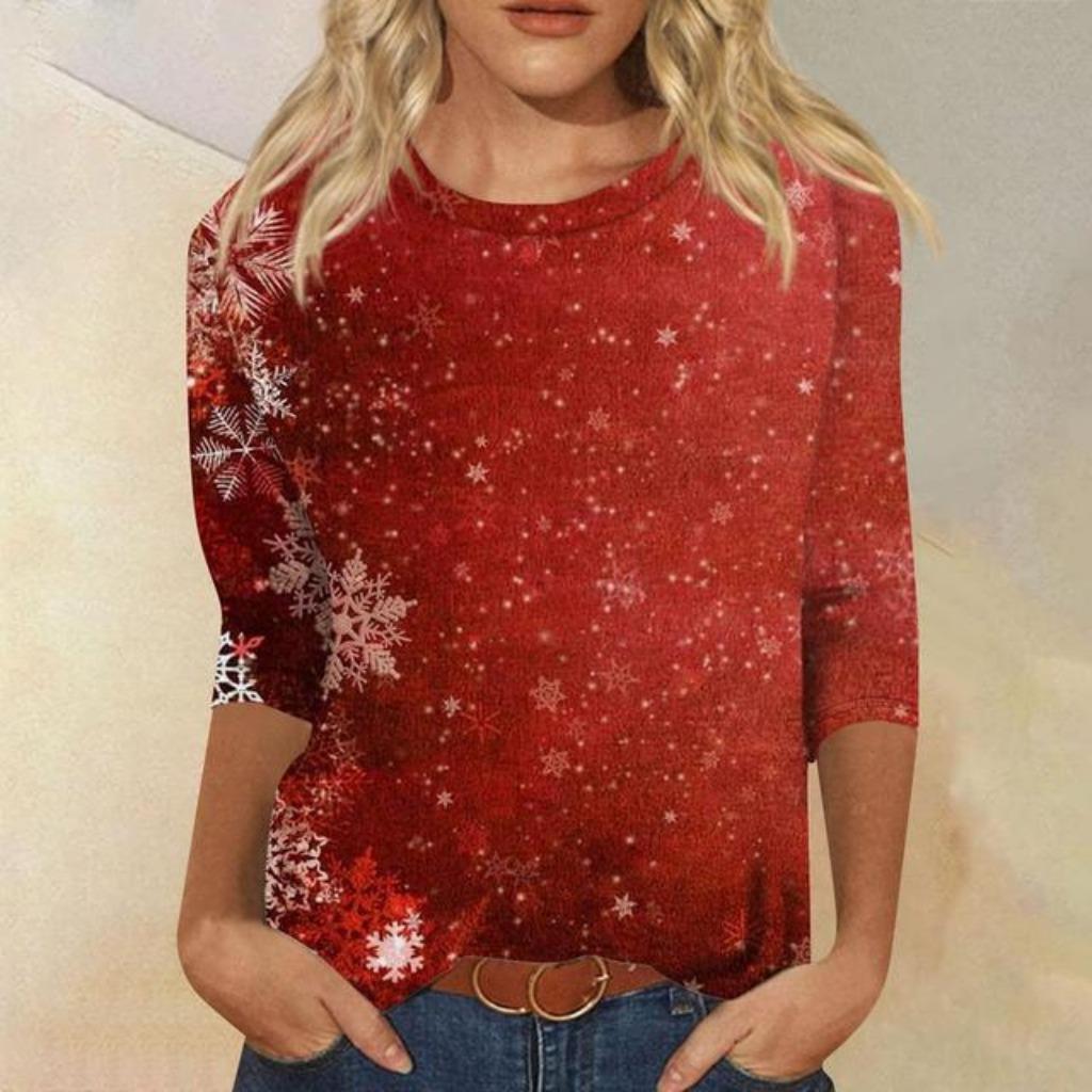 Christmas Women's Sweatshirt Designer Round Neck Long Sleeve Loose Fashion Casual Red Plaid Snowflake Fun Pattern Print Top