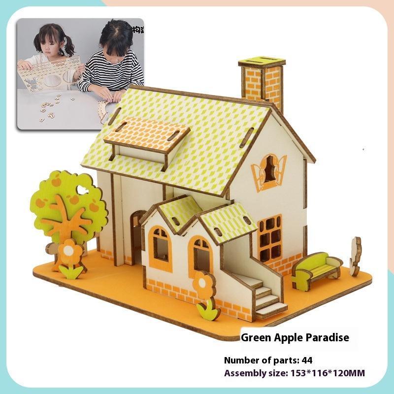 Деревянный 3D-пазл, сборка, модель здания, подросток, сделай сам, стиль, коттедж, развивающие игрушки, маленькие строительные игрушки для дома